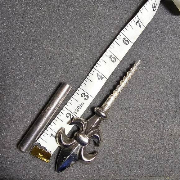 fleur de lis corkscrew wine bottle opener Silver Tone With Screw Cap 6 Inch - Picture 10 of 11